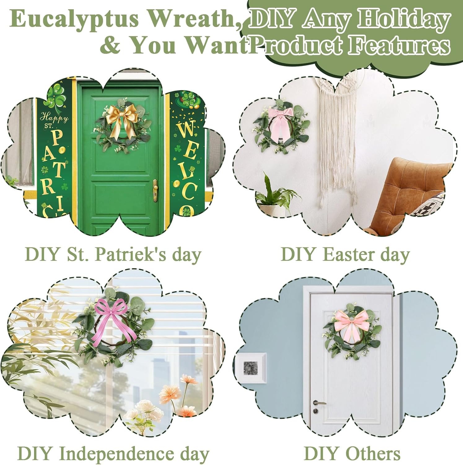 1/2/4Pcs Artificial Garland Gr - Eucalyptus Preserved review and price